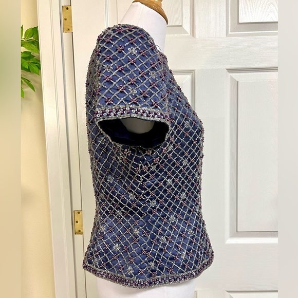 VIE by Victoria Royal 90s Vintage Beaded sequins Crop Top Blouse Victorian M - Picture 6 of 9